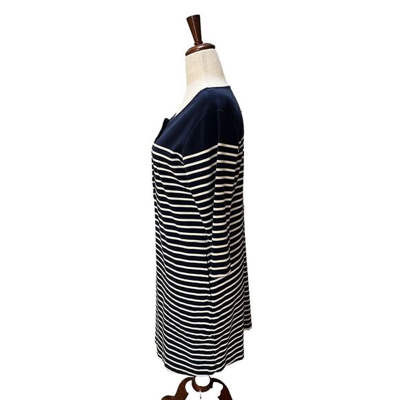 Navy Blue/White Striped Knee Length Dress with Pockets - Nautical Cotton Large - Picture 4 of 11